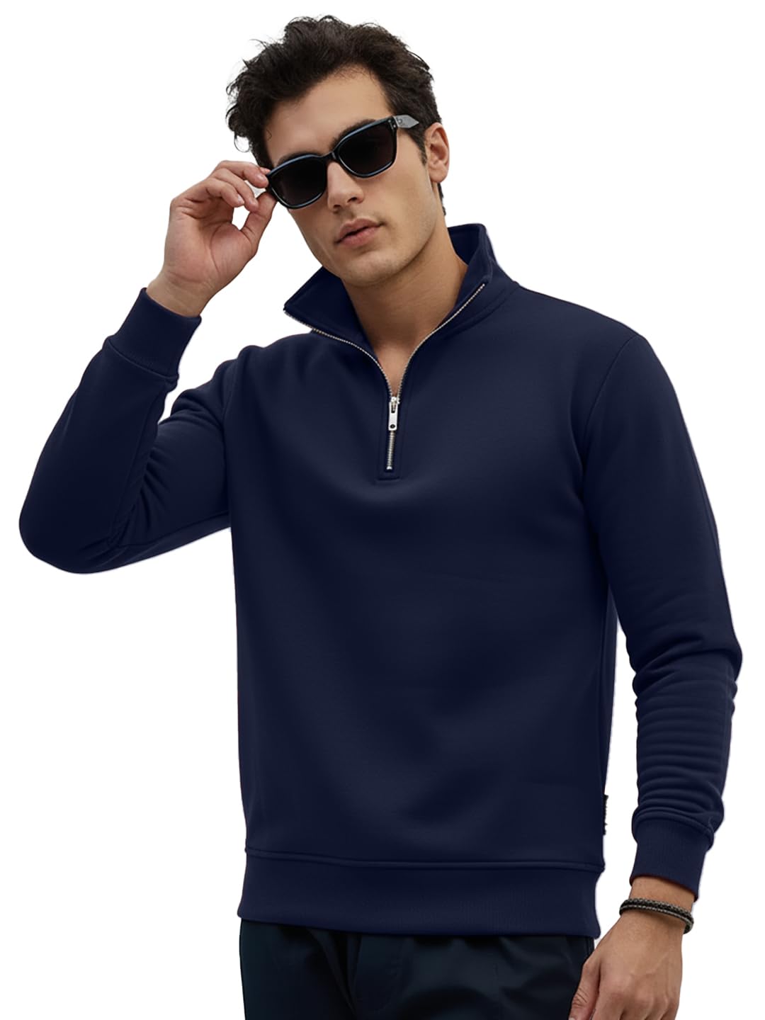 Men High Neck Zipper Full Sleeve Cotton Knitted Winter Sweater for Man (Color_Black)-image-44