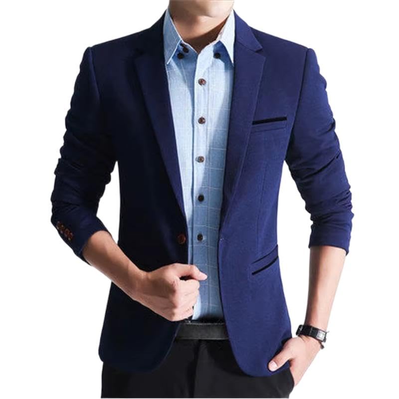 Men's Party Slim Fit Suit Jacket Korean Casual Blazer for Men-Navy