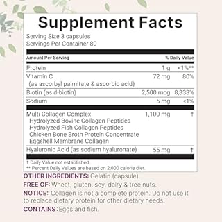 Micro Ingredients Multi Collagen Pills for Women & Men, 240 Capsules | Type I, II, III, V, X | Hydrolyzed Peptides with Biotin, Hyaluronic Acid, & Fat Soluble Vitamin C Complex | Non-GMO, Filler Free