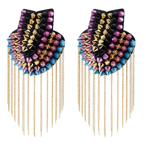 SUPERFINDINGS 2pcs Charretera Hombro Cadena Cuentas Cristal Oro Claro Charreteras Borla Hierro Desmontable Insignias Hombro Diamantes Imitación Retro Alfiler Medalla Vestir Accesorios Hombre Mujer