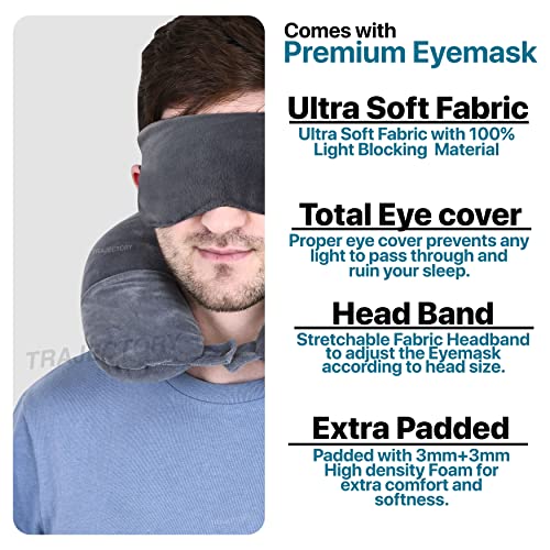 Image of Trajectory Supercomfy Grey Neck Pillow Rest Cushion with Velvet Eyemask(Pack of 2) for Travel in Flight car Train Airplane with 2 Years Warranty for Sleeping for Men and Women