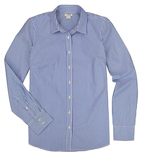 J.Crew Women's Long Sleeve Button Down Shirt (Large, Blue and White Stripe)