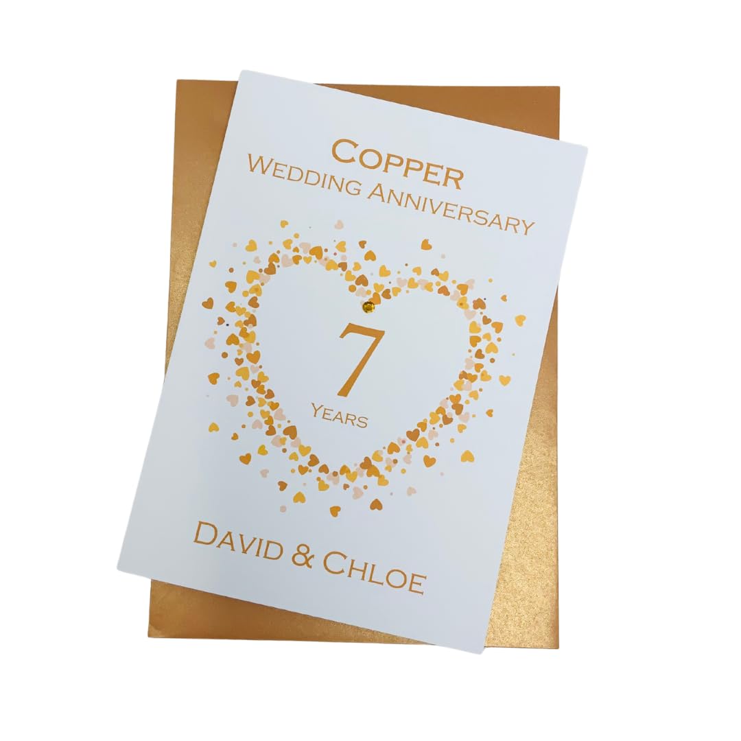 7th Anniversary Card - Copper 7 Year Seventh Wedding Anniversary Greeting Card, Personalised Gift for Wife Husband Couple Friends - (Love Heart) โ image 1