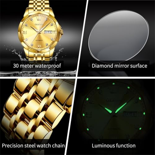 Image of OLEVS Watch for Men Automatic Classic Mechanical Watch Diamond Mirror Stainless Steel Dress Casual Waterproof Day /Date Calendar