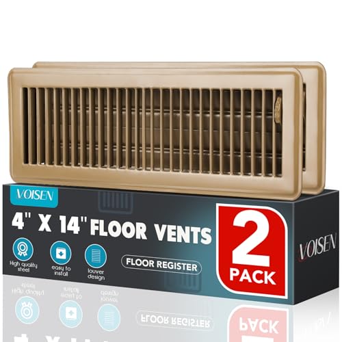 VOISEN Floor Register 4x14 2 Pack Floor Vent Covers Steel Adjustable Air Supply Grille Register Vent Cover Grill for Sidewall and Floor Vent Covers for Home Floor Brown