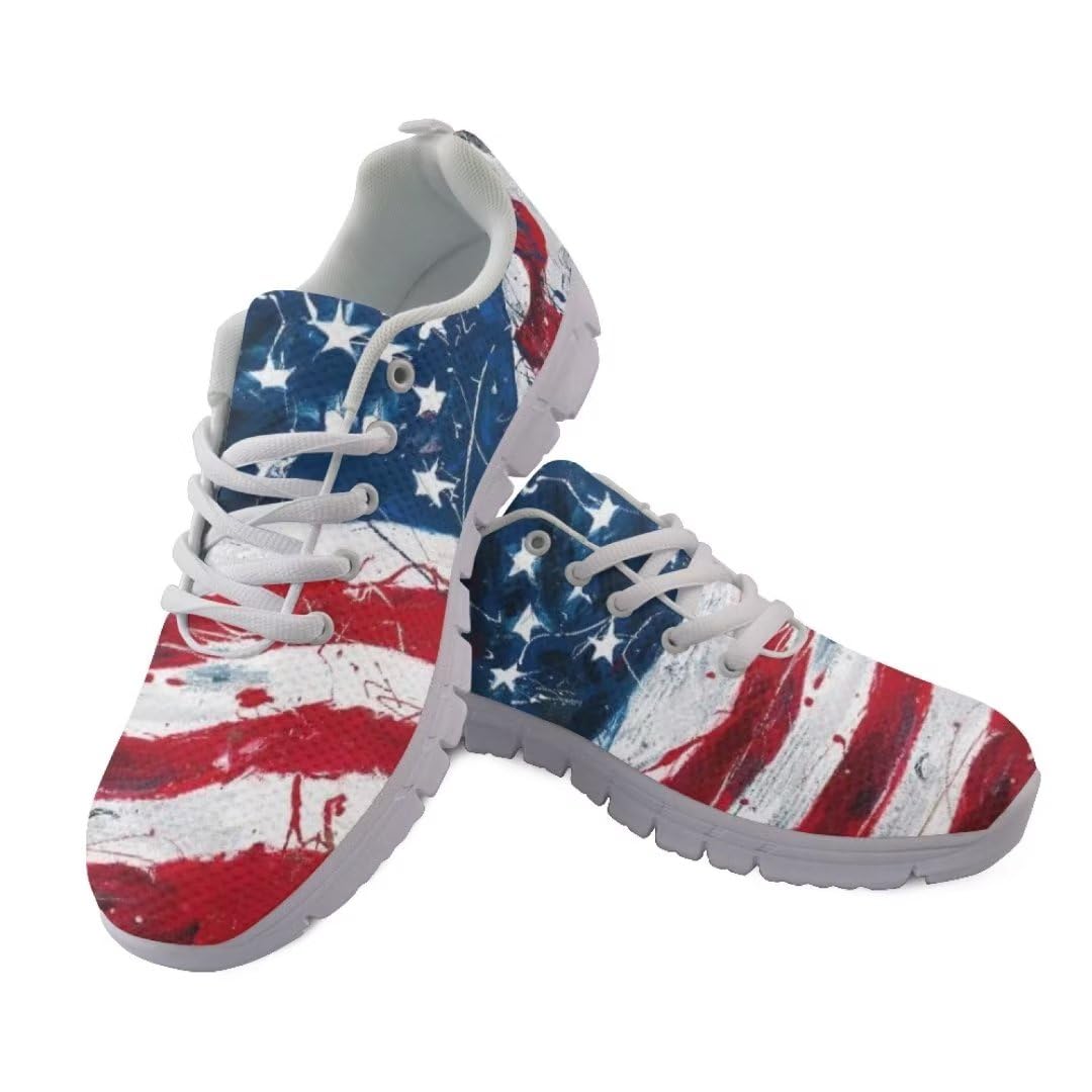 Jeiento American Flag Shoes Running Sneakers for Women Men Tennis Shoes Athletic Mesh Workout Casual Footwear Patriotic Gym Sports Shoe Size US 8