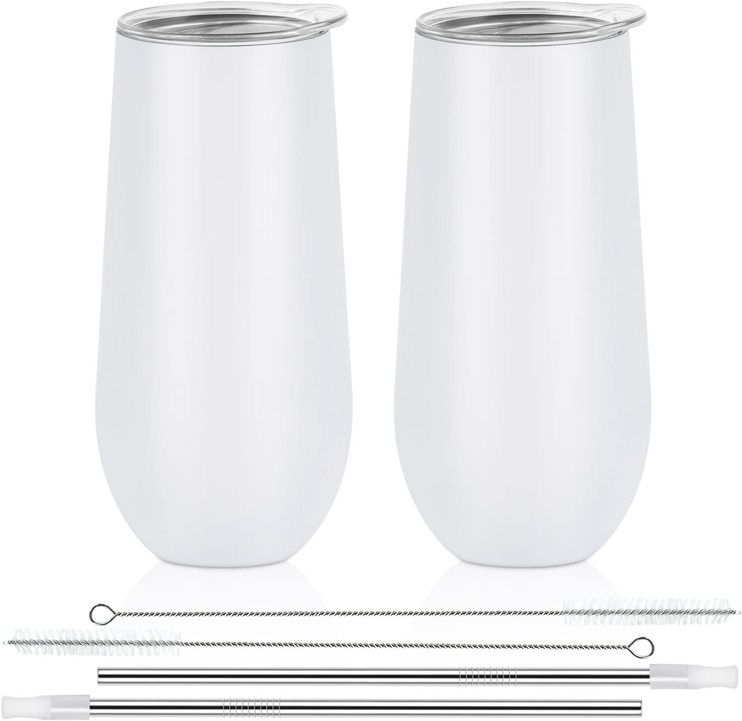 Lifecapido2 Pack Insulated Stainless Steel Tumblers, 12oz Stemless Flutes, Insulated Champagne Glass for Birthday Party Wedding Christmas (White)
