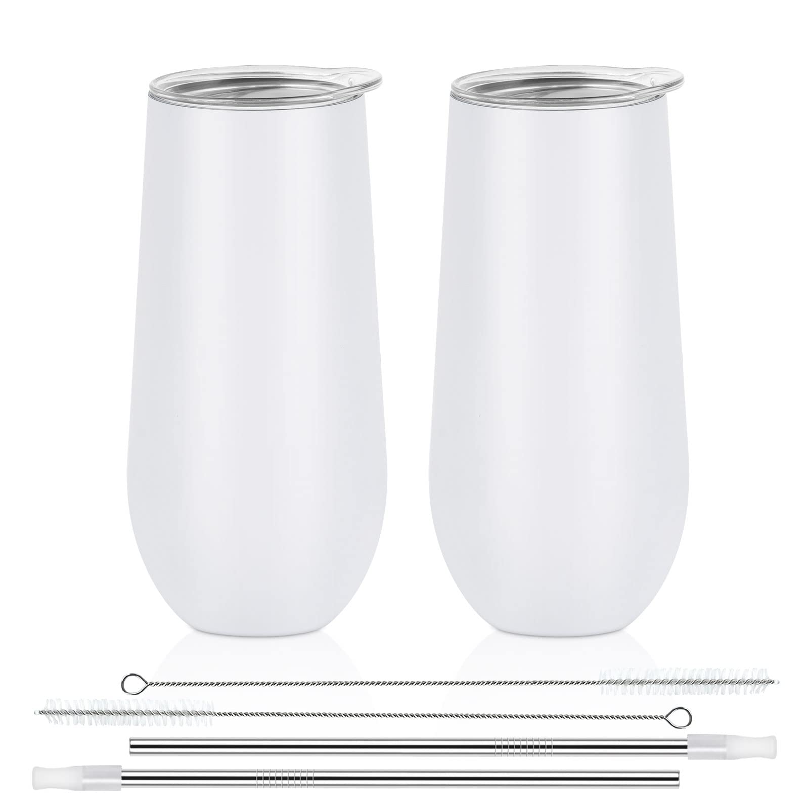 Lifecapido2 Pack Insulated Stainless Steel Tumblers, 12oz Stemless Flutes, Insulated Champagne Glass for Birthday Party Wedding Christmas (White)