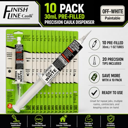 Image of Finish Line Caulk 30mL Pre-Filled Precision Caulk Applicator OFFWT 10-Pack | Clean, Controlled Application with Less Mess and Rework