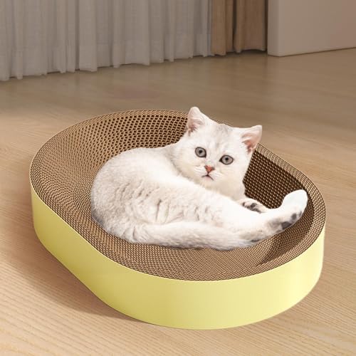 Coussin nid griffoir chat lit panier en carton ondulé profond jaune L - 6