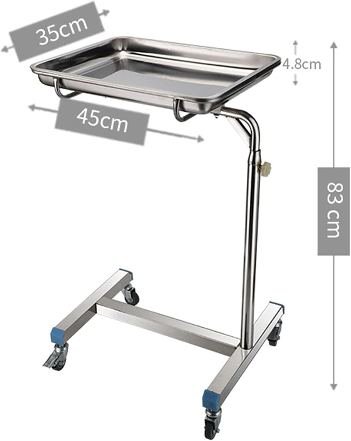 Salon Tray,Stainless Steel Tray Cart,Lab Carts Adjustable Height Storage Tray with Accessory Caddy Aluminum Mobile Utility Trolley Tool Holder -Silver Mute Wheel