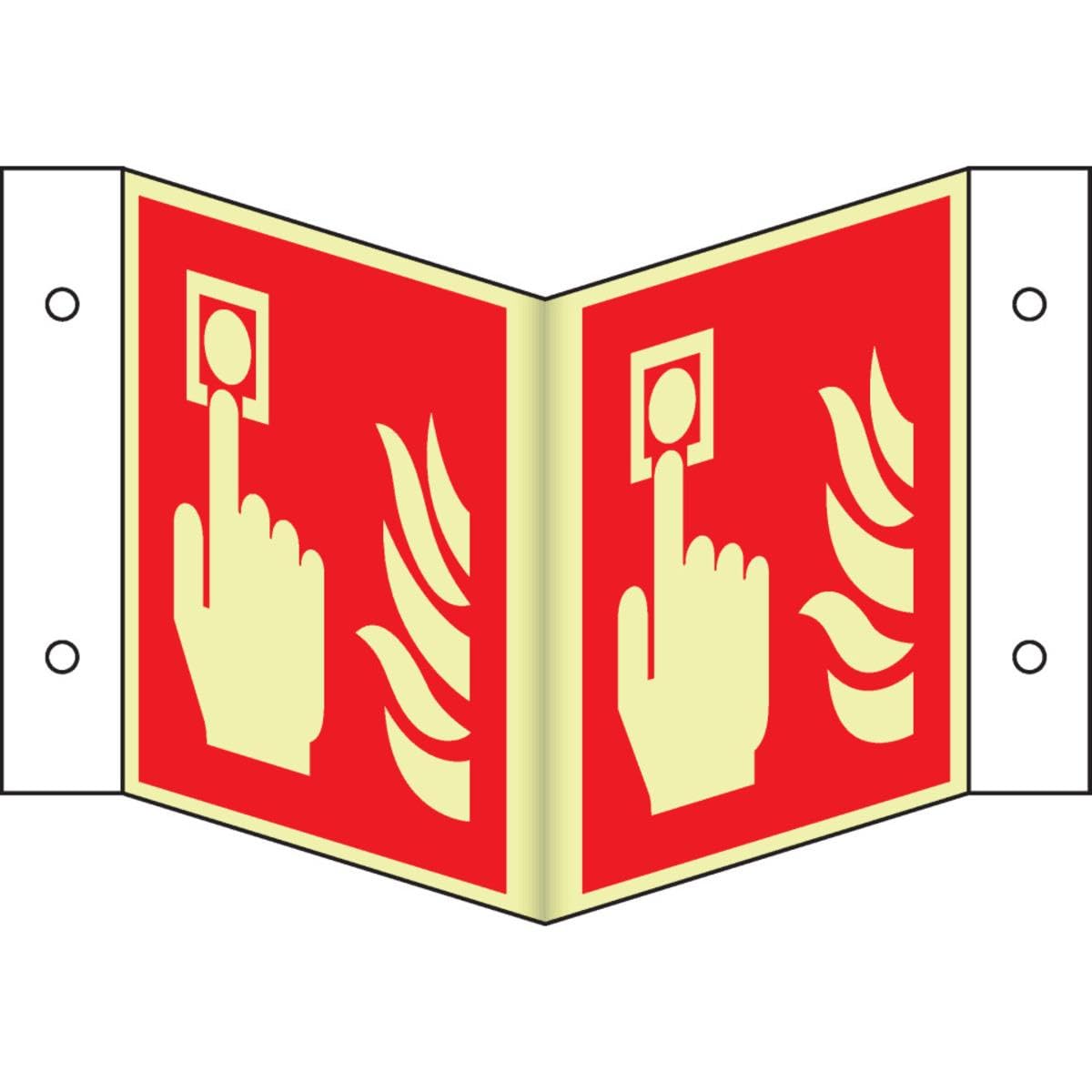 power langnachleuchtend Brandschutz-Nasenschild Brandmelder, Aluminium, 200x200mm, ASR A1.3, DIN EN ISO 7010/F005