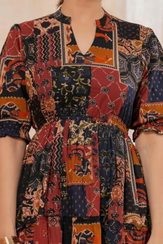 Image of Dress for Women | One Piece for Women | Long Stylish Women Dress Fit & Flare Maxi Dress, Cotton Summer Calf Length Dress