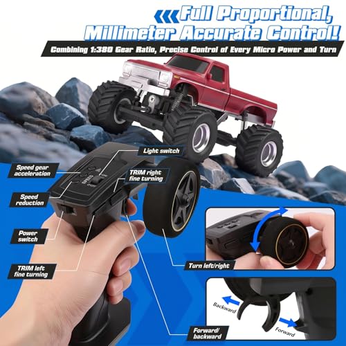 Image of [4WD Edition 1 /36 Scale Mini RC Crawler Car, Toys for Age 8-14 Old Birthday Gifts, Micro RC Truck 4x4 Small Cars with Off Road Full Proportional RTR 2.4GHz Remote - Red
