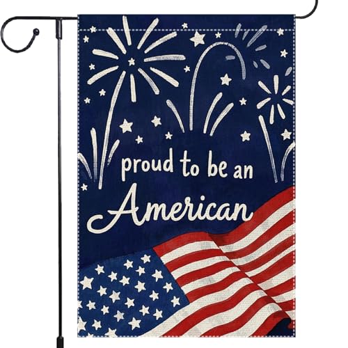 Patriotic Proud To Be An American Garden Flag 4th Of July Garden Flags Independence Day Decor 12x18 Inch Double Sided Vertical Burlap Small Yard Lawn Outdoor Farmhouse Home Decorations