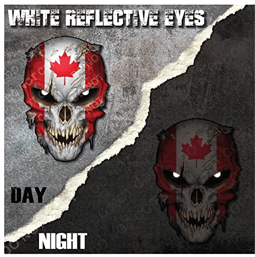 Image of Canada Skull Canadian Flag Maple Leaf Vinyl 3M Decal Sticker with Reflective Eyes Car Truck Windshield - Safe for Vehicle Paint - Patriotic Graphic Large Vinyl Emblem