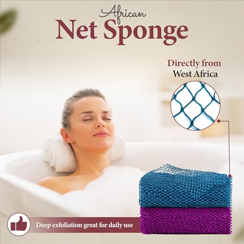 Authentischer afrikanischer Netzschwamm aus Ghana mit Aufhängeschnur Langer Peelingschwamm für Körper und Rücken Duschschwamm Ideal für die tägliche Körperpflege (Orange)