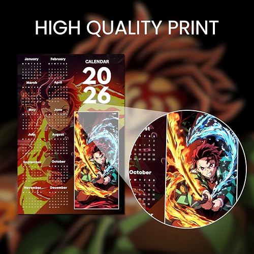Image of 2026 Anime Calendar 12x18 Inch | Tanjiro Red Inspired Wall Poster Calendar | Aesthetic Anime Room Decor | 170 GSM Print