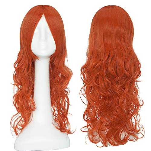 24inch Long Curly Orange Cosplay Costume Wigs Women Heat Resistant Synthetic Hair Wavy Full Wig With Long Bangs Anime Party Halloween Fancy 60cm