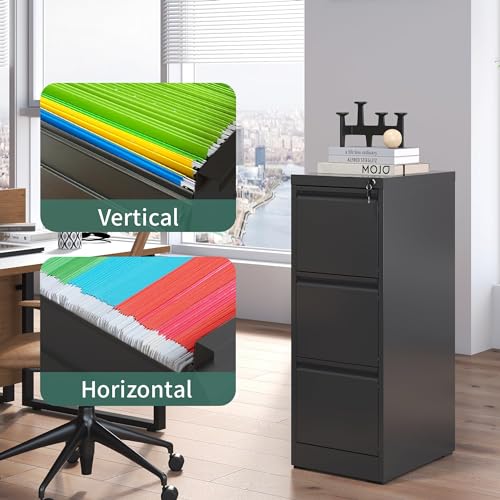 Image of 3 Drawer File Cabinet with Lock,Metal File Cabinet for Home Office