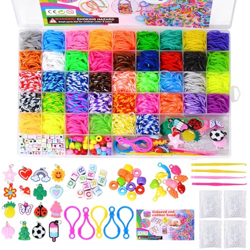 Daover Borrachas para fazer pulseiras, 4500 pulseiras de borracha para crianças, 42 cores, DIY fitas de tecido kit de pulseiras com faixas de tecido pulseira colar ferramenta de tricô brinquedos de