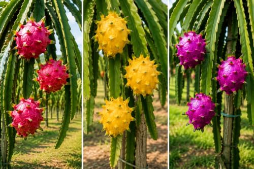 Image of Time 12 Months Hybrid Live Fruit Plant Air Layered Guti Kolom Original & Authentic Organic Tree for Outdoor Fast-Growing Fruit Plant Home Gardens Pack Of-1 (dragon fruit plant pack of- 3, Medium)