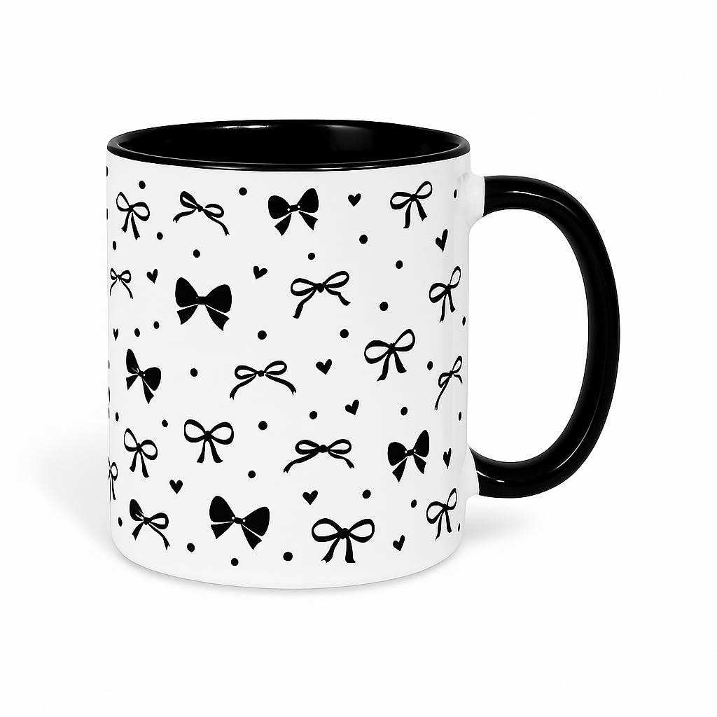 FUNKYFINDS Coquette Black Bow Ceramic Mug with Black Handle 330 ml Cute Girly Aesthetic Cup for Daily Use, Office Desk, and Cozy Home Coffee Corner, Trendy Mug for Women Friend Sister (Set of 1) FUNKYFINDS Coquette Black Bow Ceramic Mug with Black Handle 330 ml Cute Girly Aesthetic Cup for Daily Use, Office Desk, and Cozy Home Coffee Corner, Trendy Mug for Women Friend Sister (Set of 1)