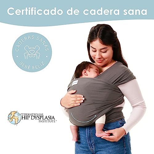 Fular portabebé para recién nacidos - Porta bebés manos libres - Fular porteo elastizado y ergonómico - Marsupio bebé liviano para niños de entre 3 y 15 kilos (gris oscuro)