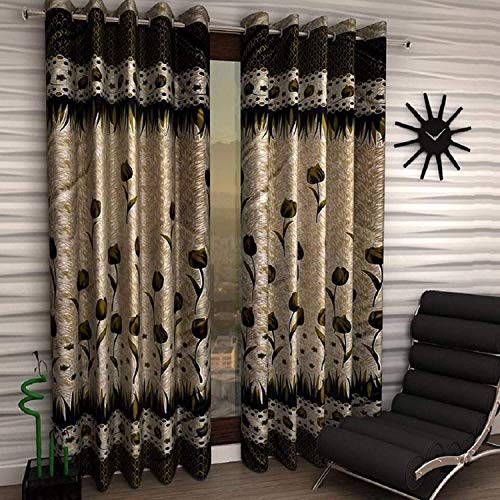 Image of Home Decor Polyester Rose Curtains for Door 7 Feet, Pack of 2, Green (Green, Door 7 Feet)