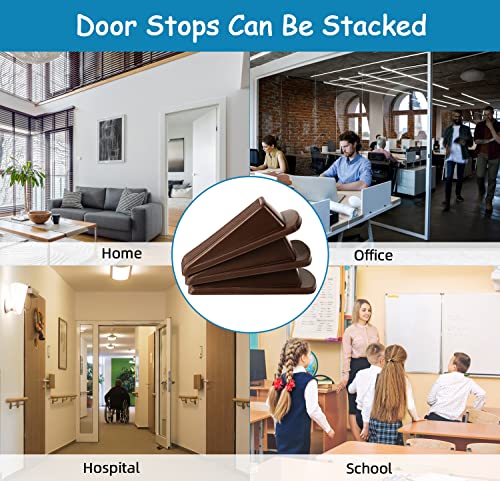 Door Stoppers, 4 Pack Premium Rubber Door Stoppers Wedge, Door Stops For Carpet Heavy Duty Door, Door Stoppers For Bottom Of Door On Tile, Concrete, Carpet, Wooden Floor (Brown) #TOP4