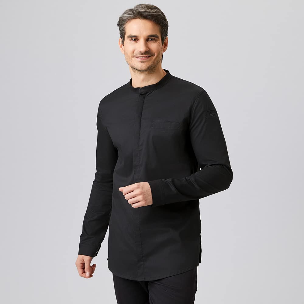 EXNER Giacca funzionale da cuoco, slim fit stretch, maniche lunghe, misto cotone, disponibile in bianco, nero, grigio e blu