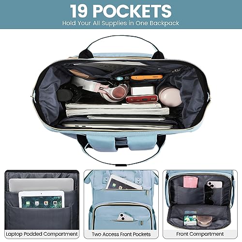 Image of LOVEVOOK Laptop Backpack for Women,17 Inch Professional Womens Travel Backpack Purse Computer Laptop Bag Nurse Teacher Backpack,Waterproof College Work Bags Carry on Back Pack with USB Port,Sky Blue