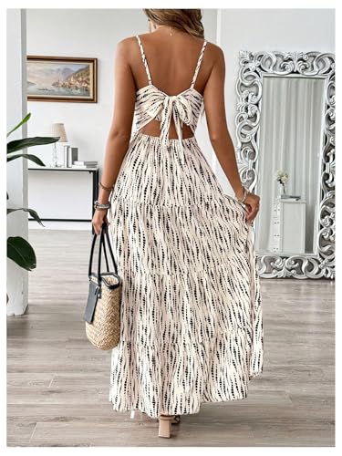 Image of SweatyRocks Women Summer Long Dress V Neck Cut Out Bow Tie Long Dresses Boho Ruffle Long Dresses