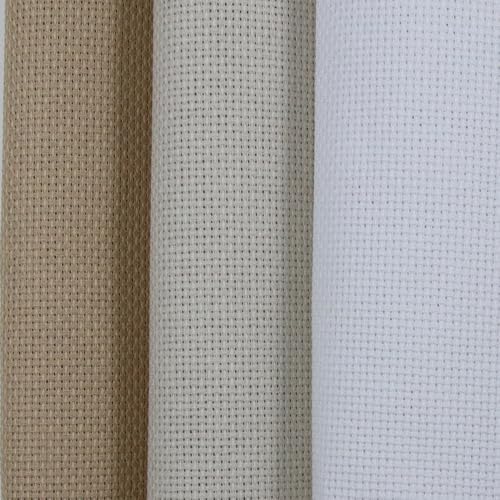Image of KCS 3 pc of 15 inch x 18 inch(38cmx45cm) Counted Cross Stitch Cotton Aida Cloth Needlework Rolled Fabric Box,16CT,Khaki+Pearl Grey+White