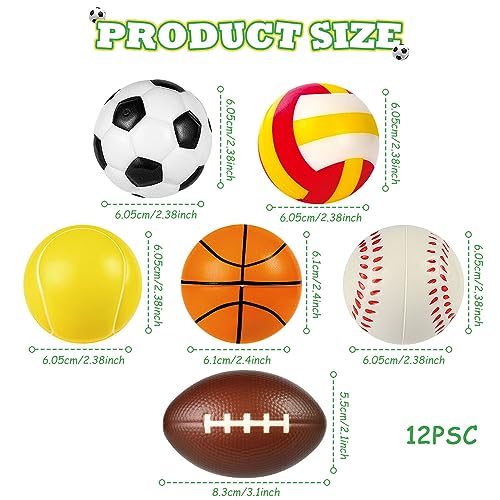 Ainiv 12 Stück Schaumstoffbälle, Stress Bälle, Mini Sportbälle, Antistressball für Schaum, Stressabbau-Ballspielzeug, Geburtstagsparty-Geschenke, Kinder und Erwachsene für Party-Verschiedene Ballstile