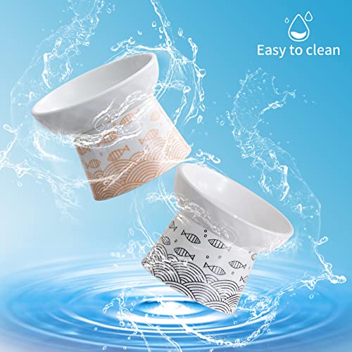 Ceramic Raised Cat Bowls, Elevated Tilted Cat Food And Water Bowls Set, Porcelain Stress Free Pet Feeder Dish For Kitty Cats And Small Dogs, Dishwasher And Microwave Safe, Set Of 2 #TOP4