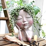 HUNTHAWK Face Planter/Flower Pots Indoor Outdoor Plants Resin Head Planter with Drainage Hole Unique
