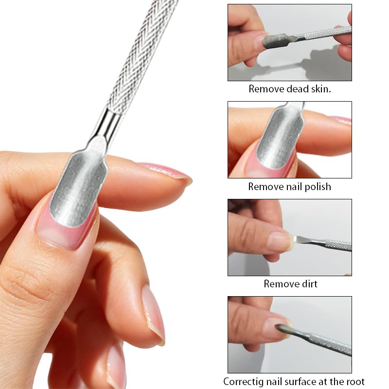 5Pcs Dual-Tip Cuticle Pushers Set, Heavy-Duty Stainless Steel Nail Care Tools for Professional Manicure & Pedicure