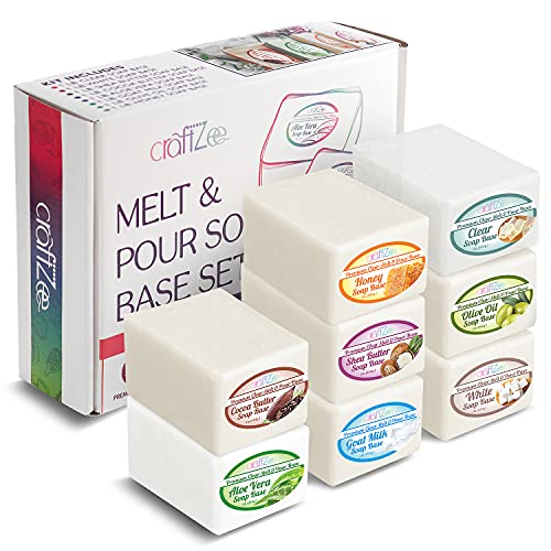 CraftZee Melt and Pour Soap Base Sampler| Great for Soap Making Kit| Assortment Soap Bases| Soap Making Supplies | Variety of 1lb. soap Base Packing, Great for Homemade soap