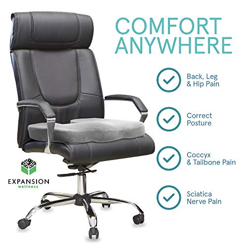 2 Pack Comfort Seat Cushion – Memory Foam Tailbone Pillow Pad for Sitting, Office, Computer Desk Chair, Car, Travel – Contoured Posture Corrector for Sciatica, CoccyxBack Pain Relief (Black and Grey)