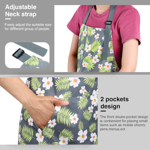 Image of BOUMUSOE 3 Pack Floral Aprons with Pocket, Blooming Womens Aprons Waterproof Adjustable Cooking Apron for Kitchen Gardening