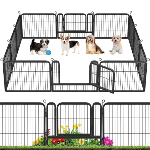 Yaheetech 12-teilig Welpenlaufstall 60cm hoch, Freigehege mit 2 Türen, Welpenzaun für Camping & Garten, Automatische Verriegelung, Tierlaufstall für Hunde, Kaninchen, Hühner
