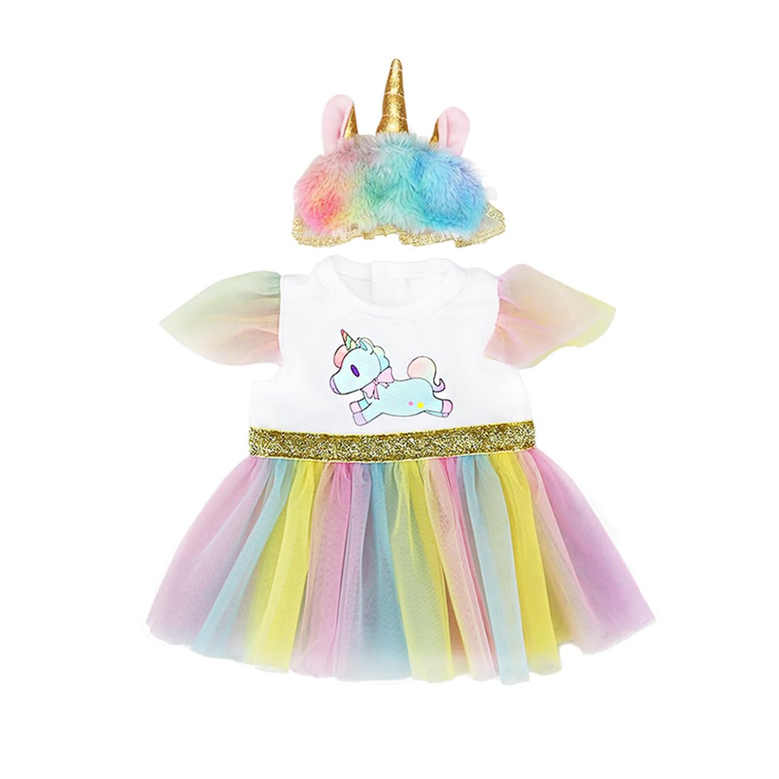 NHPY 3 Piezas Ropa Muñeca Reborn, Ropa Bebe Reborn 35-43 Cm,Ropa Muñeca 42 Cm, Ropa para Muñecas Bebé, Mameluco Unicornio Y Falda Y Mascara para Muñecas 35-43 Cm(A)