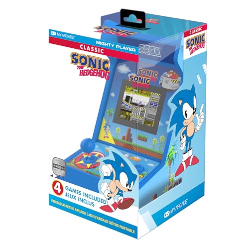 MY ARCADE Sonic The Hedgehog Mighty Player Console d'Arcade Portable Rétro, Écran 3,5 Pouces, 4 Jeux Inclus, Batterie Rechargeable, Bleu
