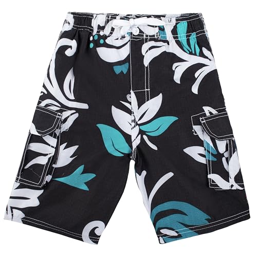 Kanu Surf Boys' Barracuda Quick Dry UPF 50+ Beach Swim Trunk, Oahu Black, 10/12