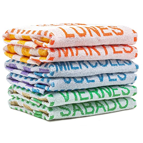 QILZO® 6 Paños de Cocina 50 x 44cm 350 g/m² Algodón, Toallas de Cocina absorbentes, Juego de 6 paños de Cocina Suaves y duraderos, Diseño de Lunes a Sábado Colores Aleatorios, Fabricado en España - imagen 2