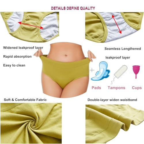 Image of HATSURE Period Underwear for Women Leak Proof Cotton Overnight Menstrual Panties Briefs (Multipack)