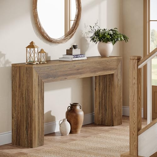 Image of Tribesigns 63 inch Console Table, Rustic Fluted Long Sofa Table Behind Couch for Entryway, Living Room, Hallway, Foyer, Brown