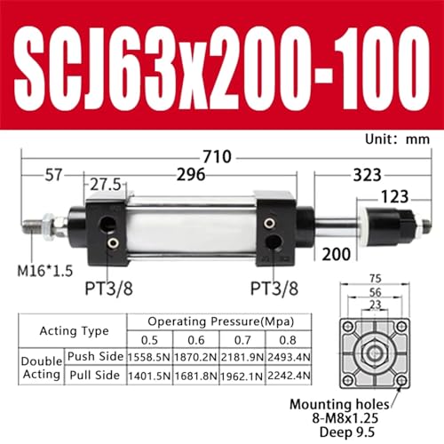 Vérin pneumatique double effet SCJ63x200-100 course réglable avec aimant - 4