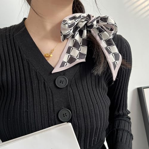 4 Pcs Skinny Silk Scarf Women Narrow Long Neckerchief Classic Retro Plaid Polka Dot Print Satin Hair Scarf Headdress2